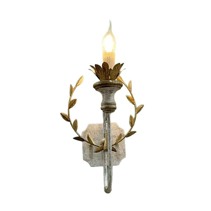 Traditional Rustic Torch Design Iron Solid Wood 1-Light Wall Sconce Lamp For Bedroom