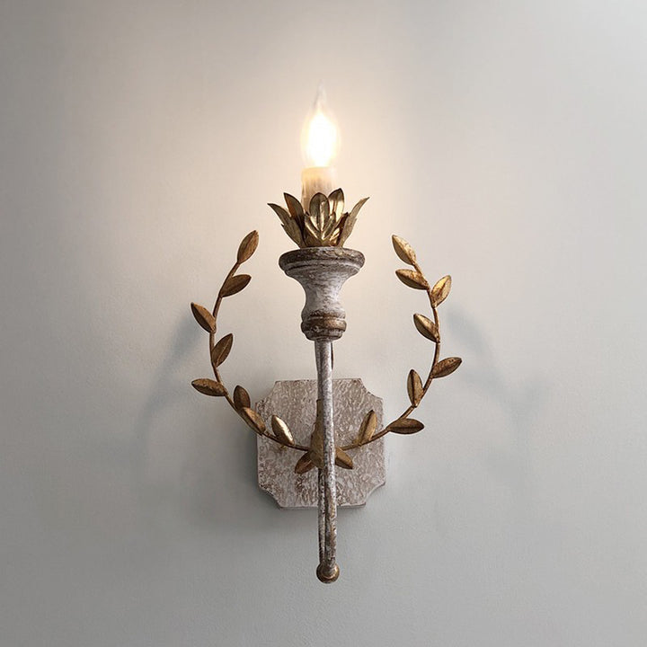 Diseño de antorcha rústica tradicional de hierro y madera maciza Aplique de pared de 1 luz para dormitorio 
