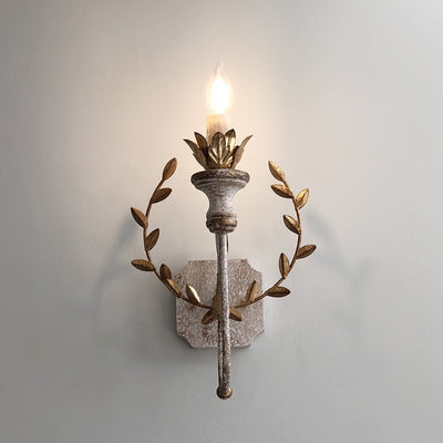 Traditional Rustic Torch Design Iron Solid Wood 1-Light Wall Sconce Lamp For Bedroom