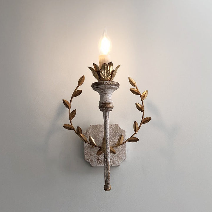 Diseño de antorcha rústica tradicional de hierro y madera maciza Aplique de pared de 1 luz para dormitorio 