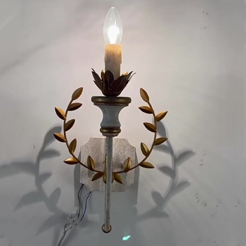 Traditional Rustic Torch Design Iron Solid Wood 1-Light Wall Sconce Lamp For Bedroom