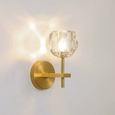 Contemporary Scandinavian Diamond-Shaped Crystal Wall Sconce Lamp With Iron Base 1-Light For Bedroom