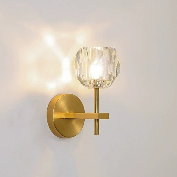 Contemporary Scandinavian Diamond-Shaped Crystal Wall Sconce Lamp With Iron Base 1-Light For Bedroom