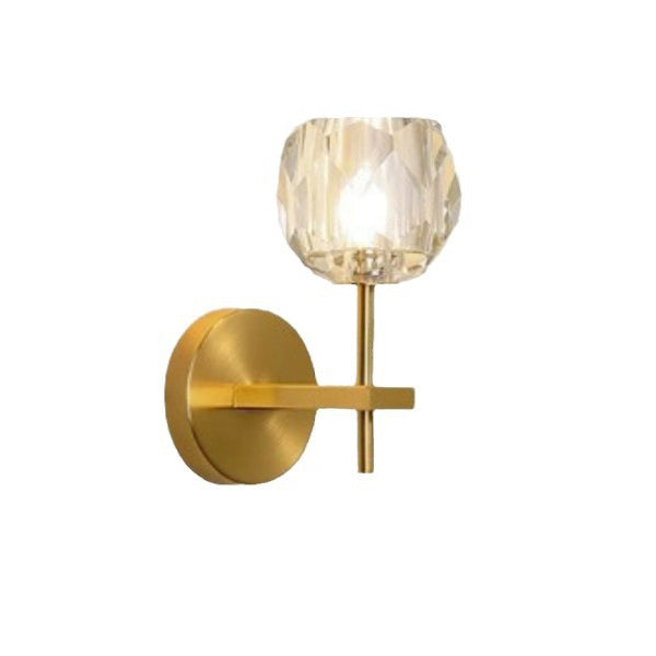 Contemporary Scandinavian Diamond-Shaped Crystal Wall Sconce Lamp With Iron Base 1-Light For Bedroom