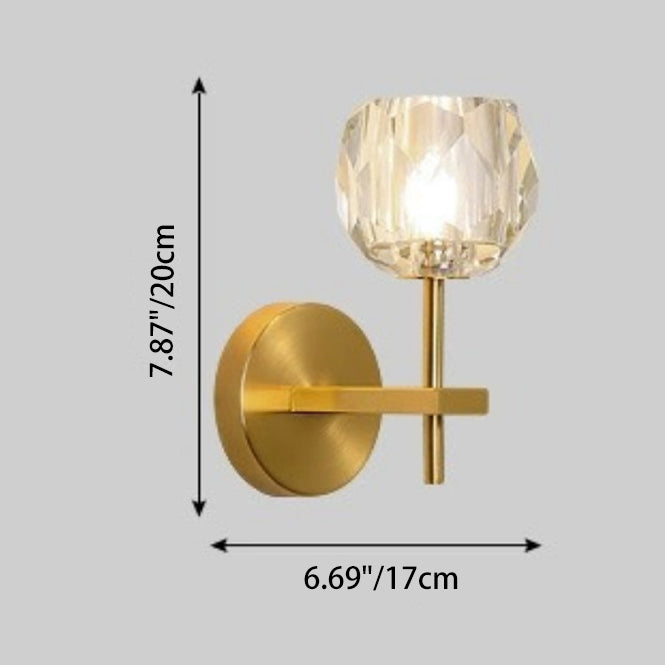 Contemporary Scandinavian Diamond-Shaped Crystal Wall Sconce Lamp With Iron Base 1-Light For Bedroom