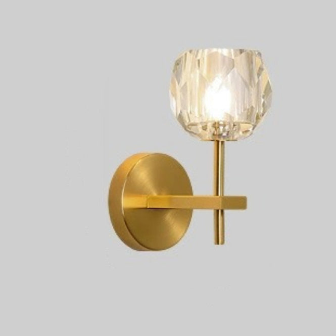 Contemporary Scandinavian Diamond-Shaped Crystal Wall Sconce Lamp With Iron Base 1-Light For Bedroom