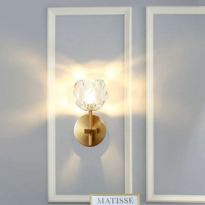 Contemporary Scandinavian Diamond-Shaped Crystal Wall Sconce Lamp With Iron Base 1-Light For Bedroom