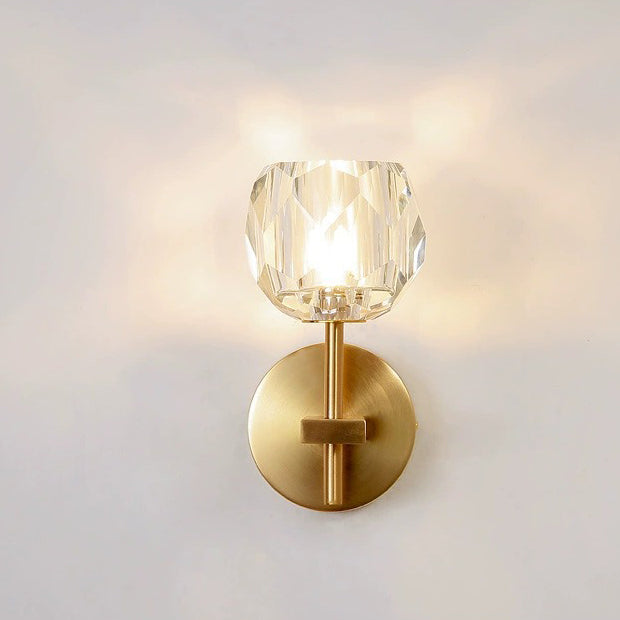Contemporary Scandinavian Diamond-Shaped Crystal Wall Sconce Lamp With Iron Base 1-Light For Bedroom