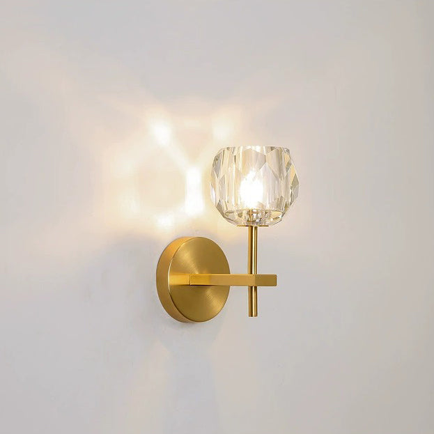 Contemporary Scandinavian Diamond-Shaped Crystal Wall Sconce Lamp With Iron Base 1-Light For Bedroom