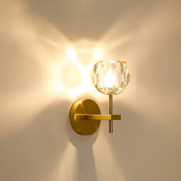 Contemporary Scandinavian Diamond-Shaped Crystal Wall Sconce Lamp With Iron Base 1-Light For Bedroom