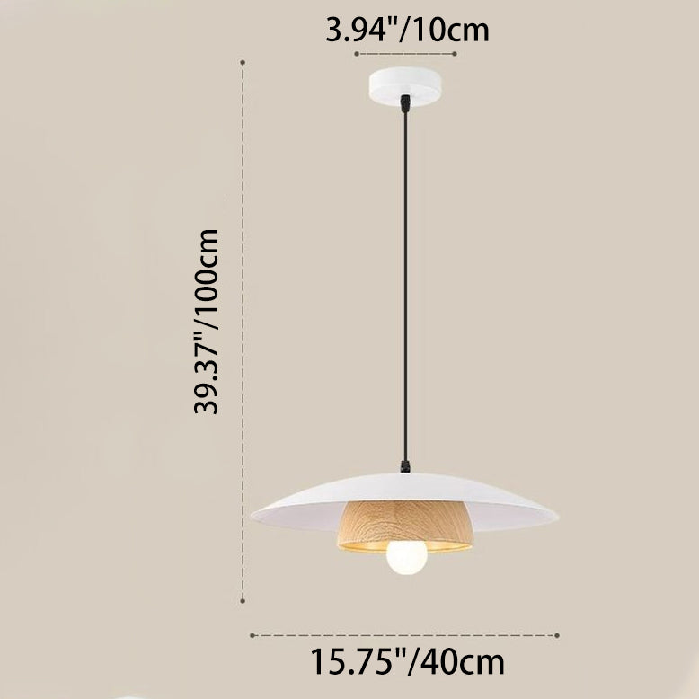 Traditionelle chinesische Holzmaserung Runde Eisen Schirm 1-Licht Pendelleuchte für Wohnzimmer 