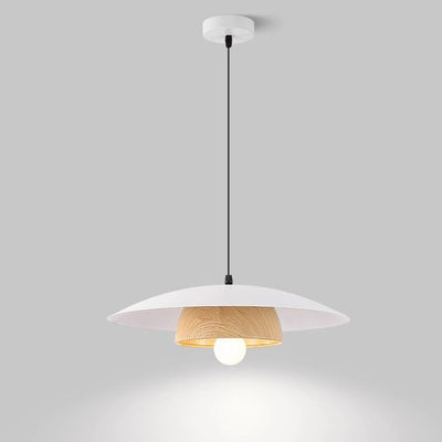 Traditional Chinese Wood Grain Round Iron Shade 1-Light Pendant Light For Living Room