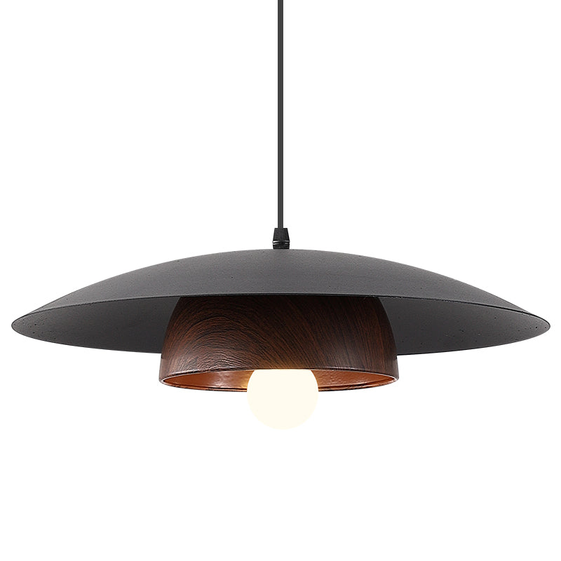 Traditional Chinese Wood Grain Round Iron Shade 1-Light Pendant Light For Living Room