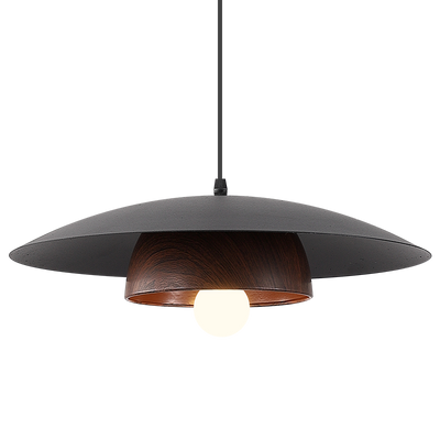 Traditional Chinese Wood Grain Round Iron Shade 1-Light Pendant Light For Living Room
