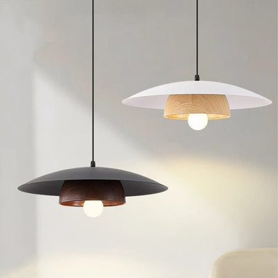 Traditional Chinese Wood Grain Round Iron Shade 1-Light Pendant Light For Living Room