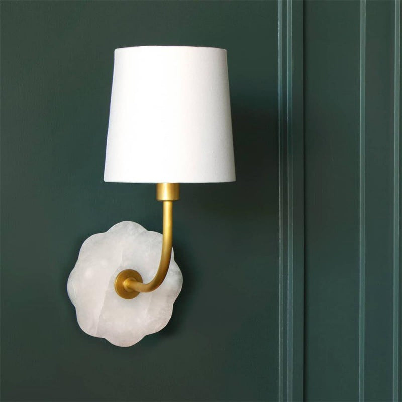 Modern Minimalist Cylinder Fabric Shade Table Lamp With Brass Base 1-Light For Bedroom