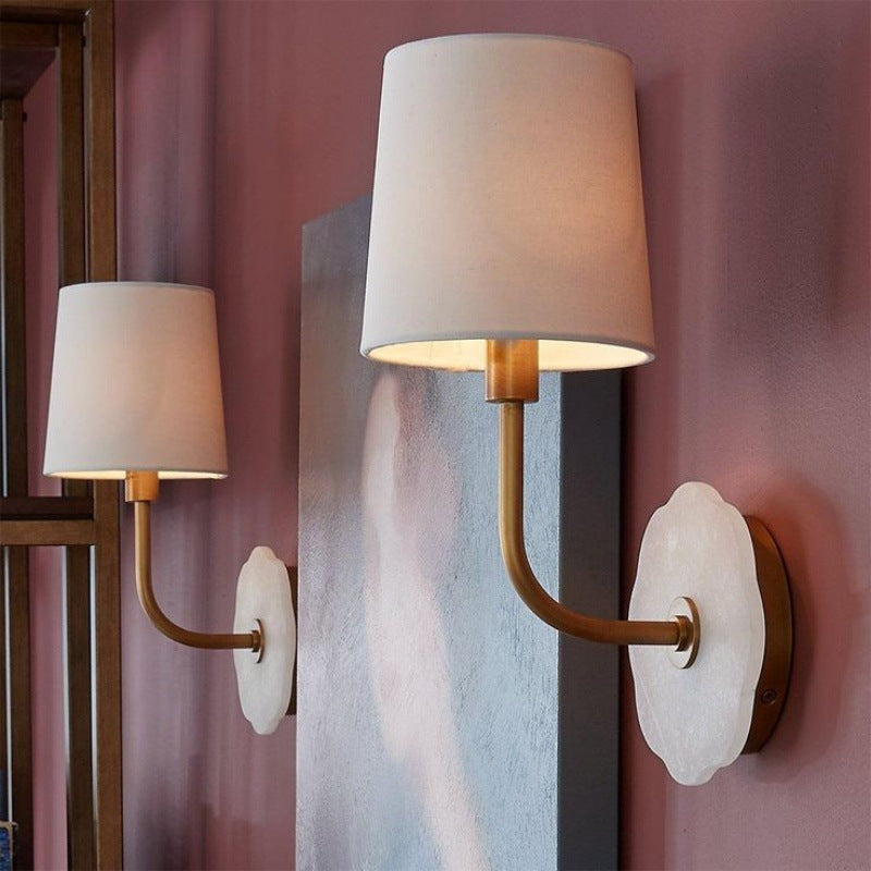 Modern Minimalist Cylinder Fabric Shade Table Lamp With Brass Base 1-Light For Bedroom
