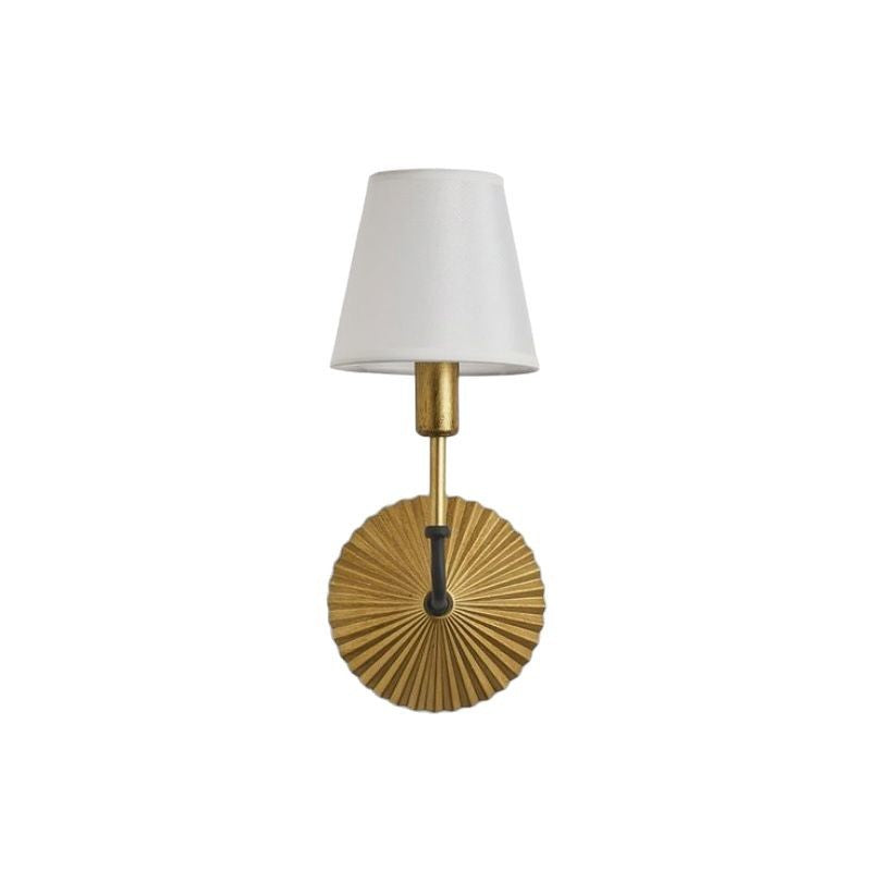 Traditional Rustic Tapered Fabric Shade Wall Sconce Lamp With Metal Base 1-Light For Bedroom