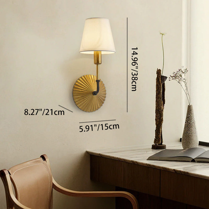 Traditional Rustic Tapered Fabric Shade Wall Sconce Lamp With Metal Base 1-Light For Bedroom