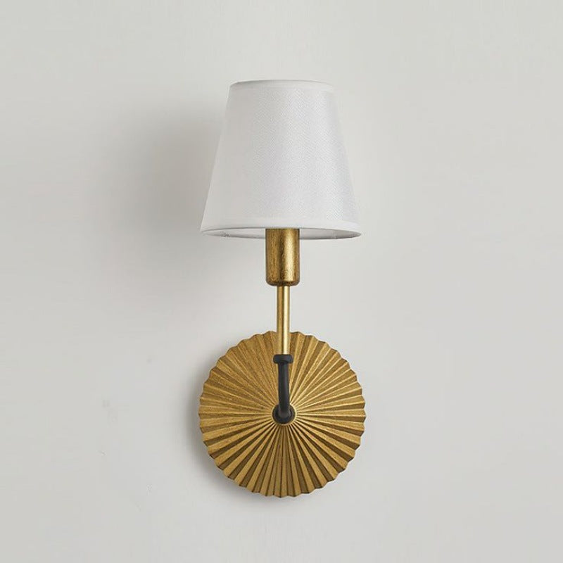 Traditional Rustic Tapered Fabric Shade Wall Sconce Lamp With Metal Base 1-Light For Bedroom
