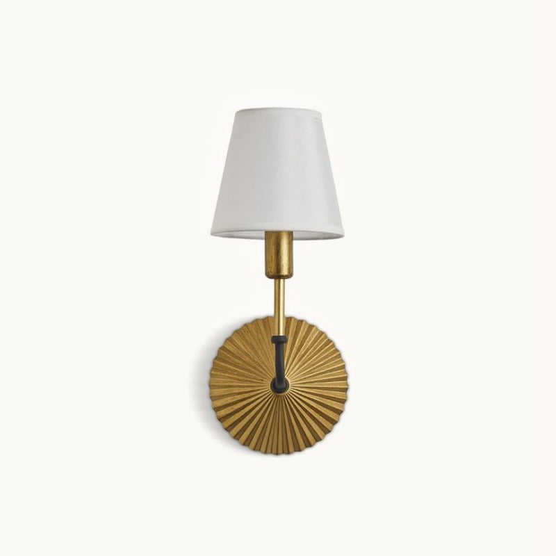 Traditional Rustic Tapered Fabric Shade Wall Sconce Lamp With Metal Base 1-Light For Bedroom
