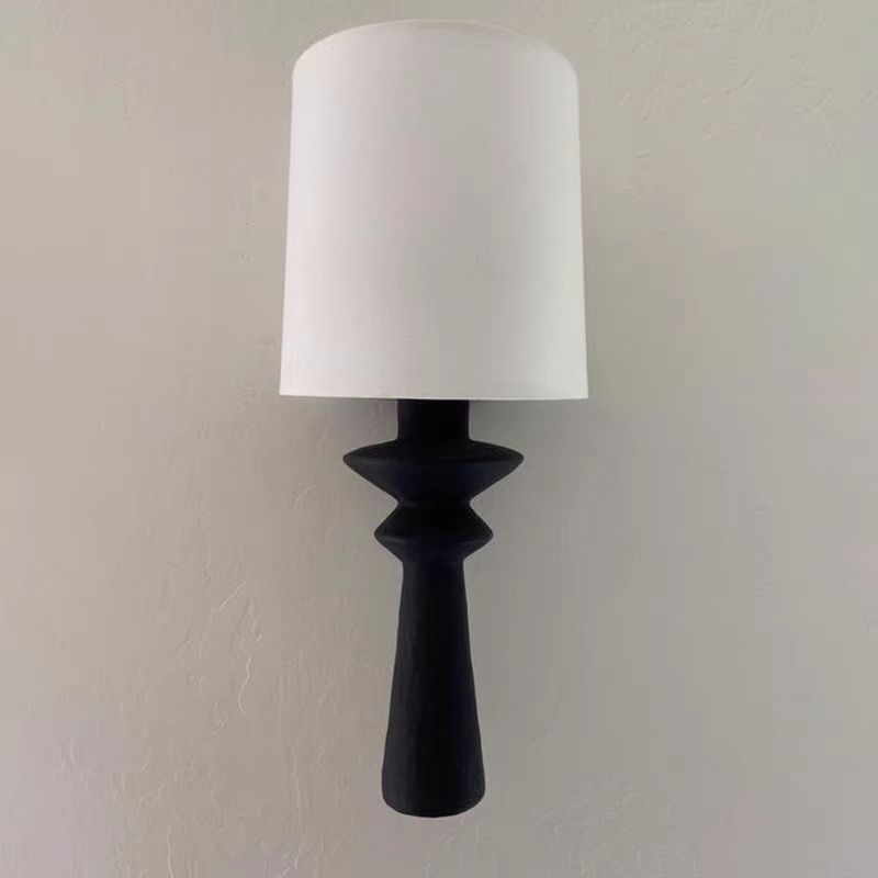 Traditional French Cylinder Fabric Shade Wall Sconce Lamp With Iron Arm 1-Light For Living Room