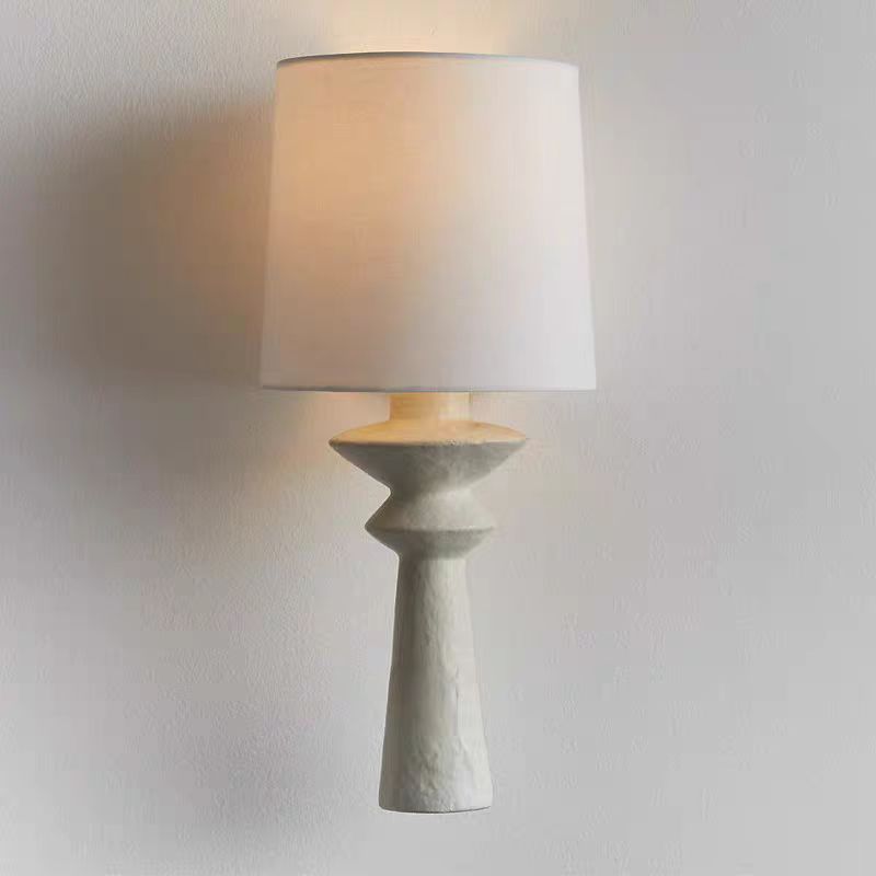 Traditional French Cylinder Fabric Shade Wall Sconce Lamp With Iron Arm 1-Light For Living Room