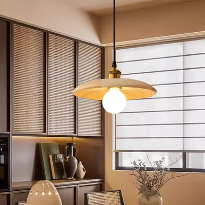 Traditional Chinese Round Iron Glass 1-Light Pendant Light For Living Room