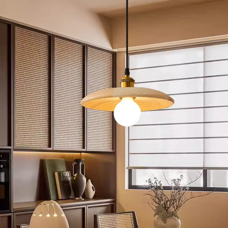 Traditional Chinese Round Iron Glass 1-Light Pendant Light For Living Room