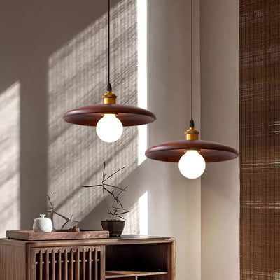 Traditional Chinese Round Iron Glass 1-Light Pendant Light For Living Room