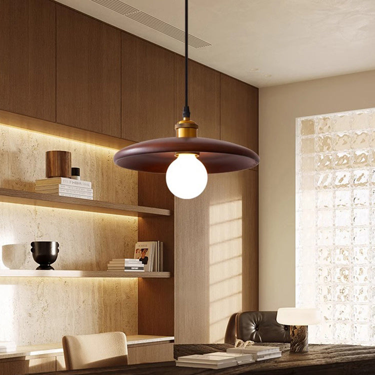 Traditional Chinese Round Iron Glass 1-Light Pendant Light For Living Room