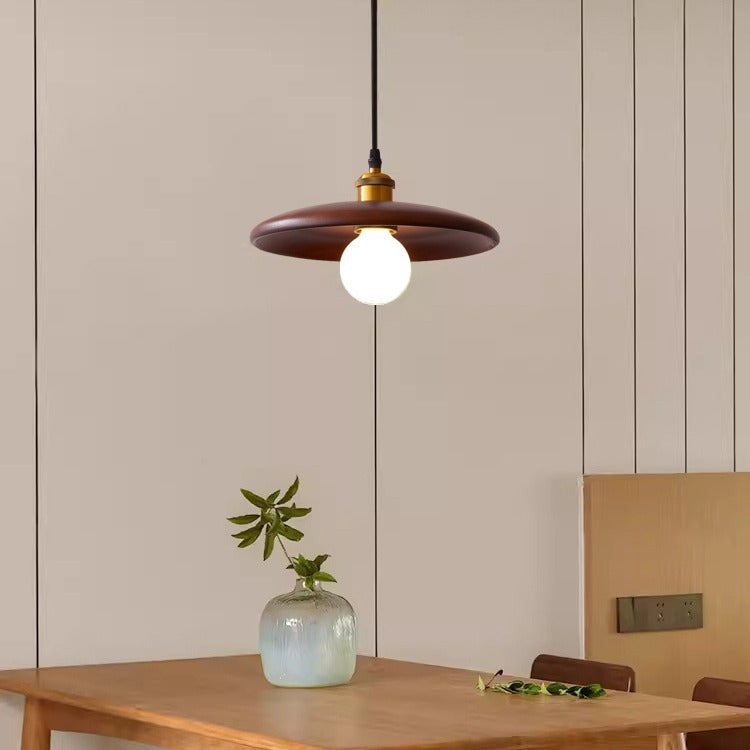 Traditional Chinese Round Iron Glass 1-Light Pendant Light For Living Room