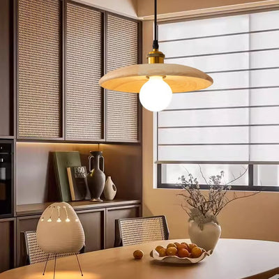 Traditional Chinese Round Iron Glass 1-Light Pendant Light For Living Room