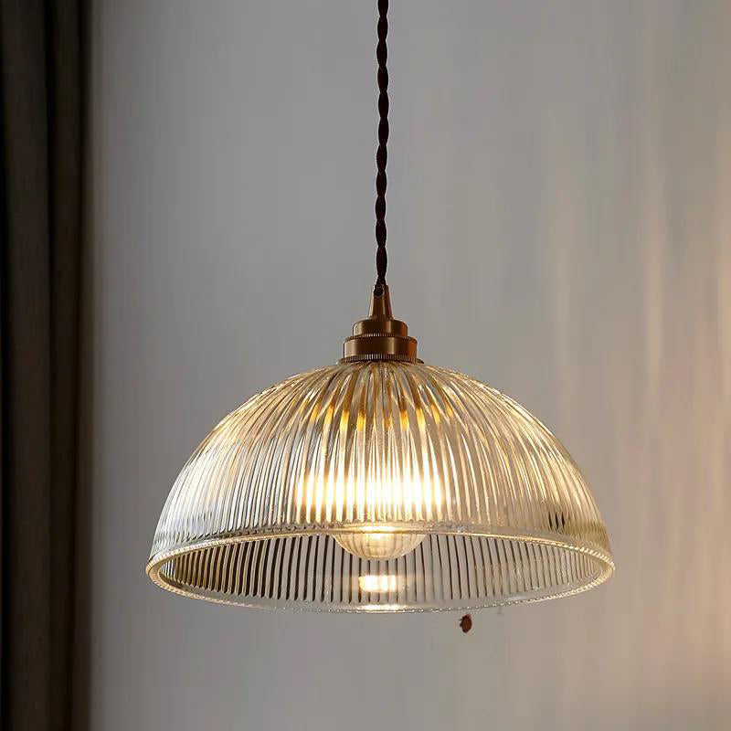 Striped Glass Pendant Light in Industrial Contemporary Style with Dome Shade, Modern Hanging Ceiling Light Fixture for Kitchen or Dining Room