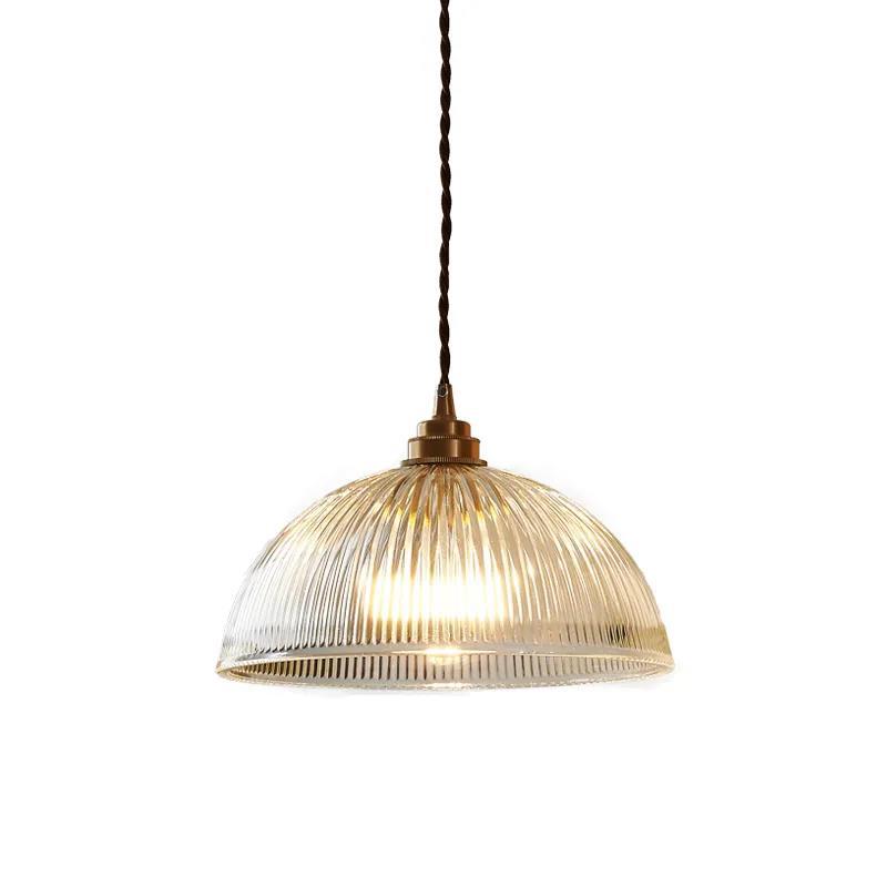 Striped Glass Pendant Light In Industrial Contemporary Style With Dome Shade
