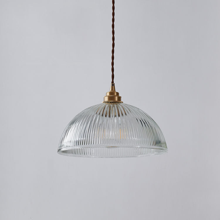 Striped Glass Pendant Light In Industrial Contemporary Style With Dome Shade