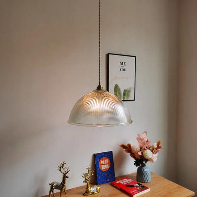 Striped Glass Pendant Light In Industrial Contemporary Style With Dome Shade