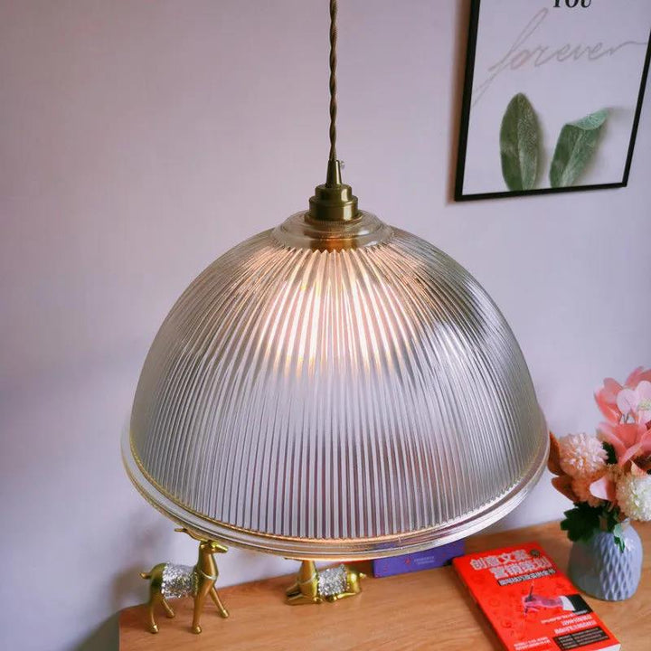 Striped Glass Pendant Light in Industrial Contemporary Style with Dome Shade, Modern Hanging Ceiling Light Fixture for Kitchen or Dining Room