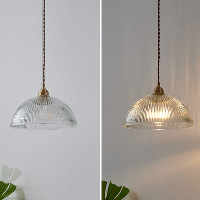 Striped Glass Pendant Light In Industrial Contemporary Style With Dome Shade