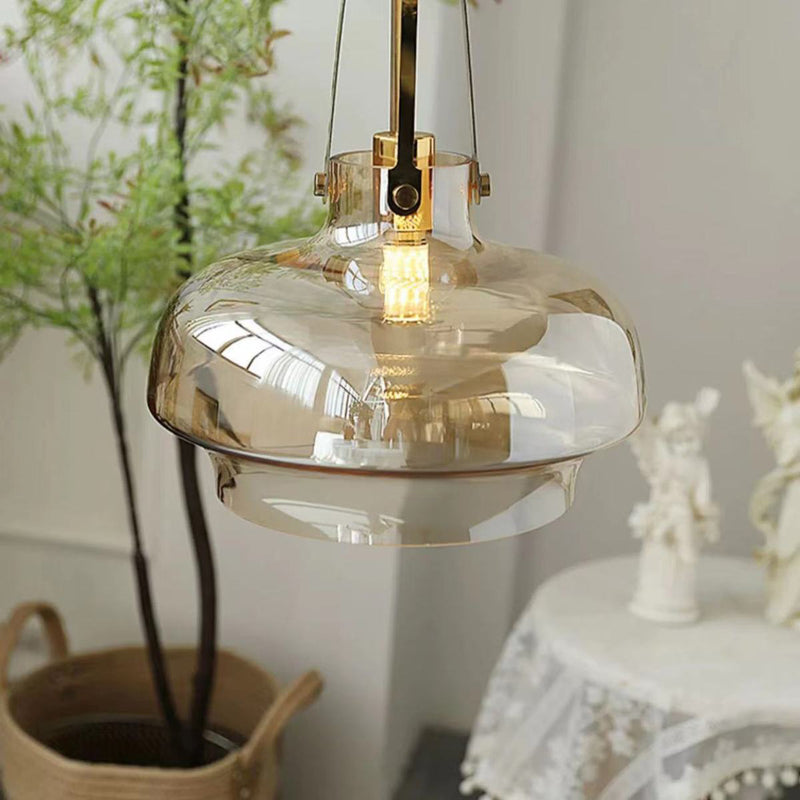 Contemporary Scandinavian Dome Iron & Glass 1-Light Pendant Light For Bedroom