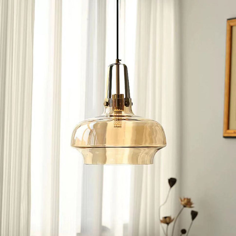 Contemporary Scandinavian Dome Iron & Glass 1-Light Pendant Light For Bedroom