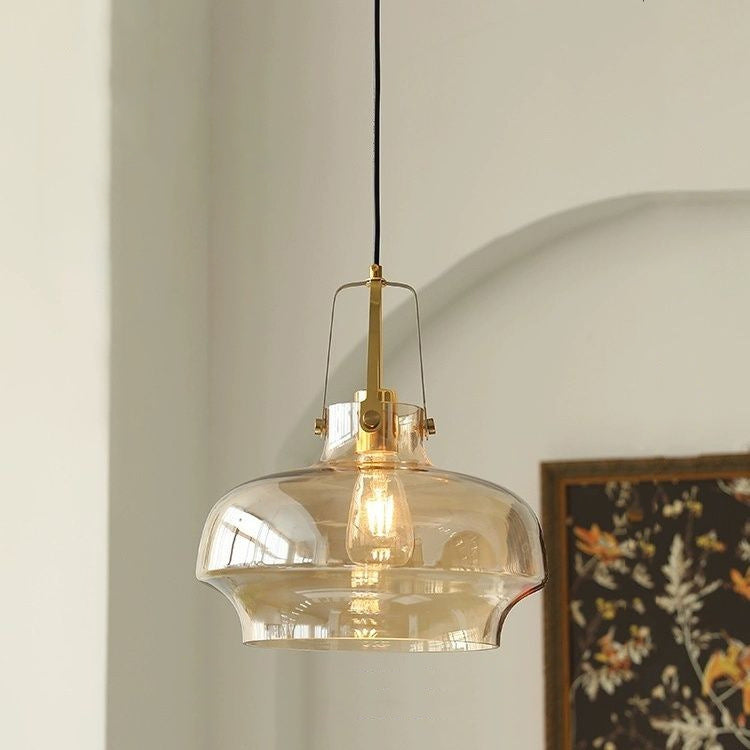 Contemporary Scandinavian Dome Iron & Glass 1-Light Pendant Light For Bedroom