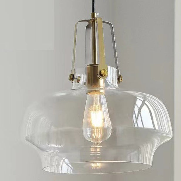 Contemporary Scandinavian Dome Iron & Glass 1-Light Pendant Light For Bedroom