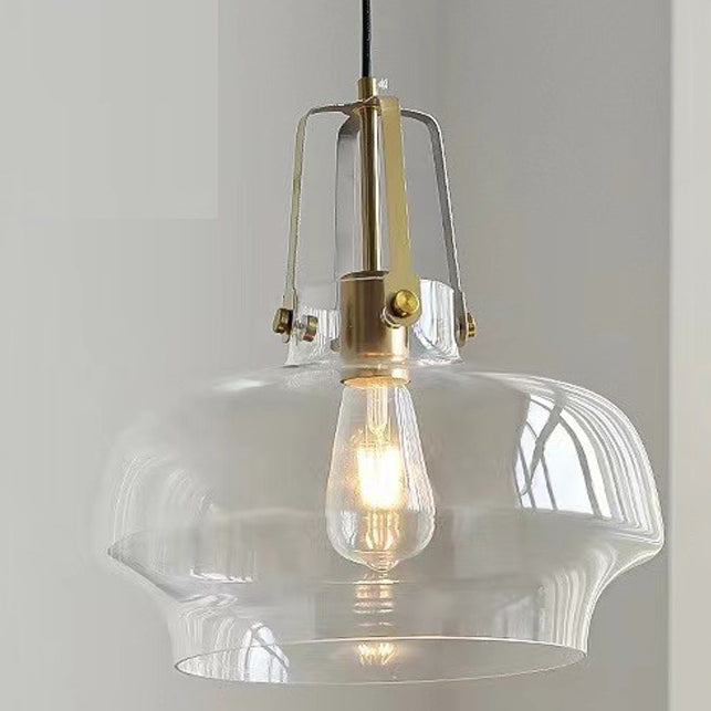 Contemporary Scandinavian Dome Iron & Glass 1-Light Pendant Light For Bedroom
