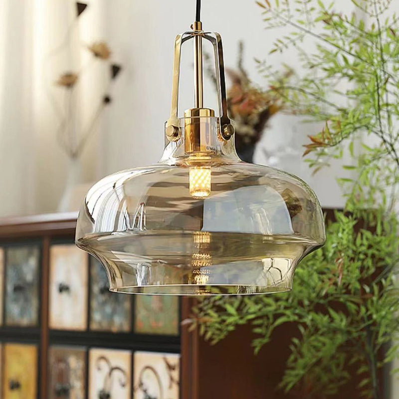 Contemporary Scandinavian Dome Iron & Glass 1-Light Pendant Light For Bedroom