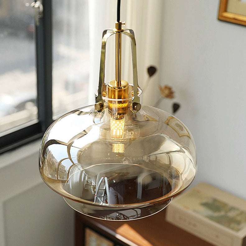 Contemporary Scandinavian Dome Iron & Glass 1-Light Pendant Light For Bedroom