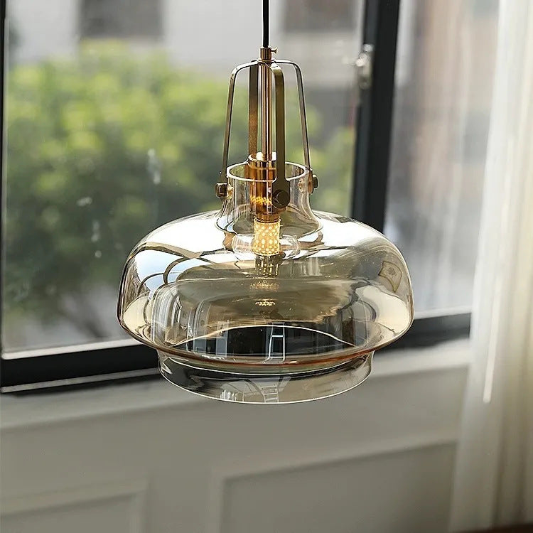 Contemporary Scandinavian Dome Iron & Glass 1-Light Pendant Light For Bedroom