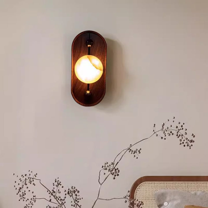 Traditional Vintage Oval Iron Natural Marble LED Wall Sconce Lamp For Bedroom