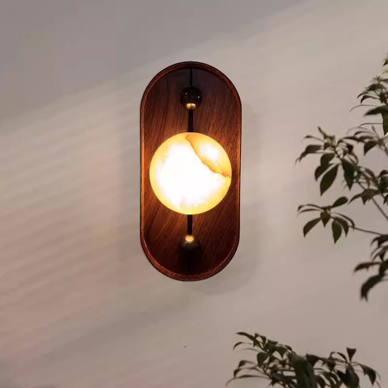 Traditional Vintage Oval Iron Natural Marble LED Wall Sconce Lamp For Bedroom
