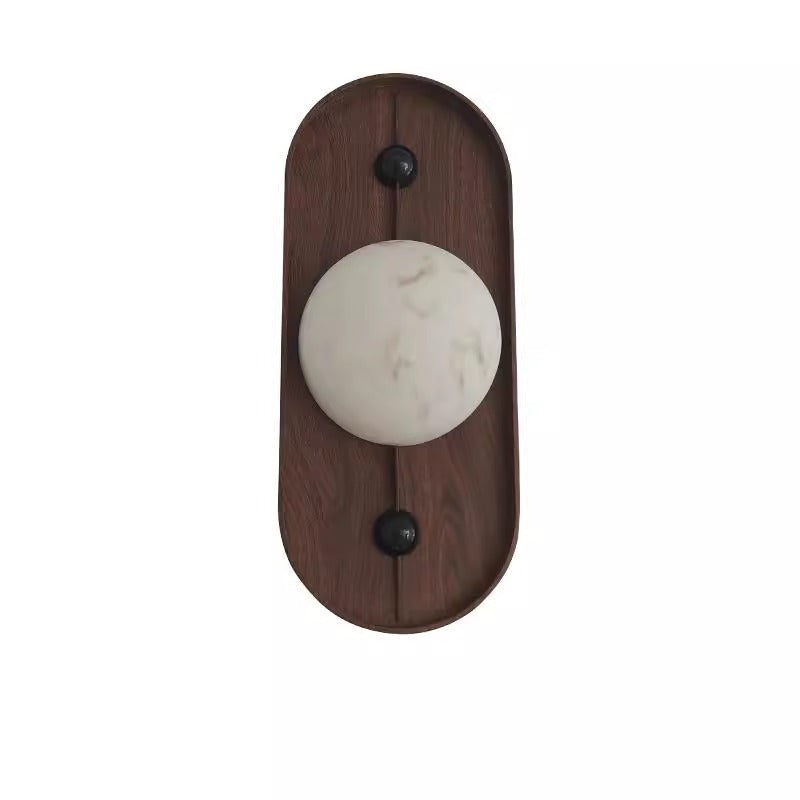 Traditional Vintage Oval Iron Natural Marble LED Wall Sconce Lamp For Bedroom